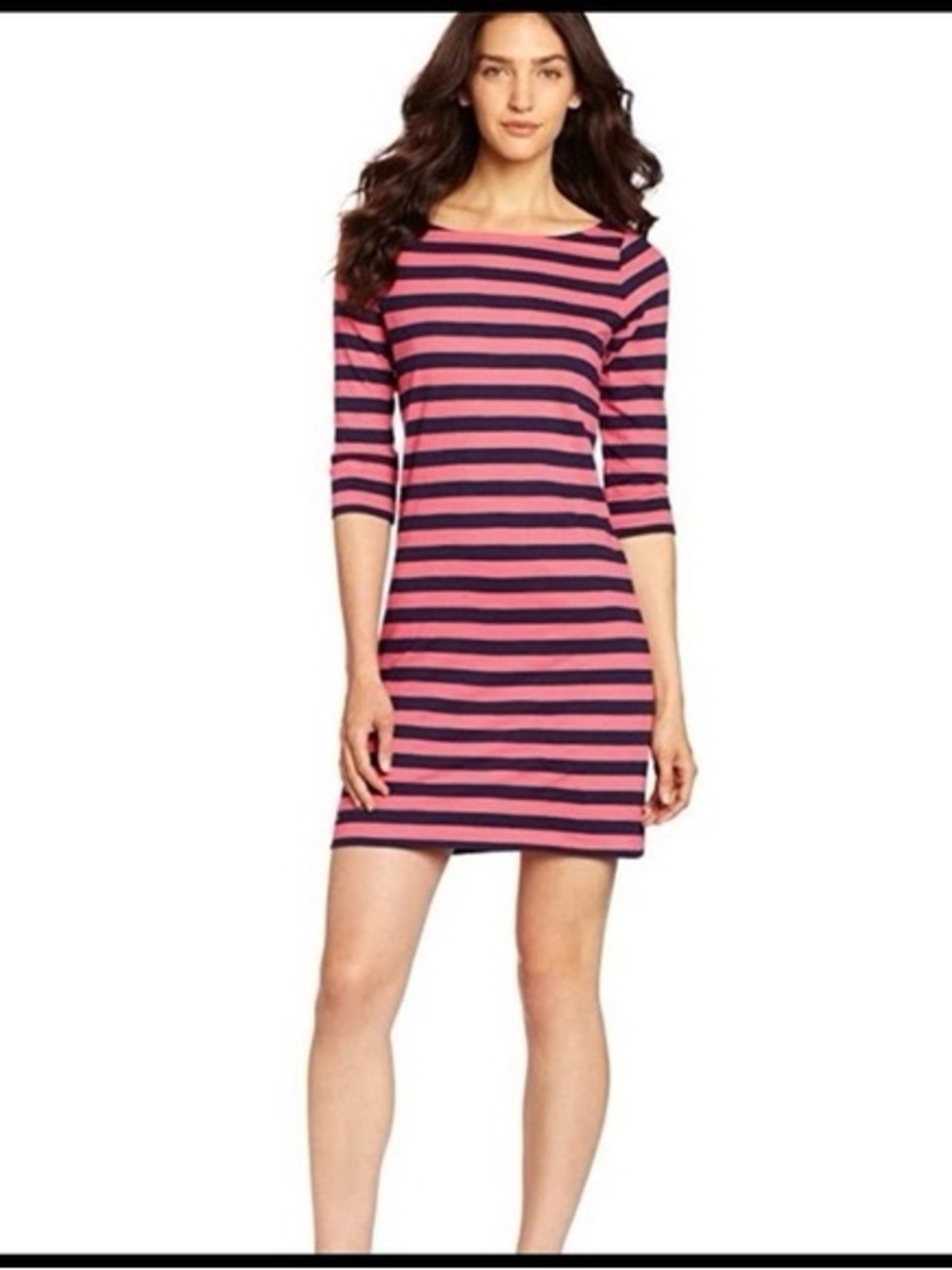 Lilly Pulitzer Cassie Pink and Navy Striped Boatneck Mini Dress